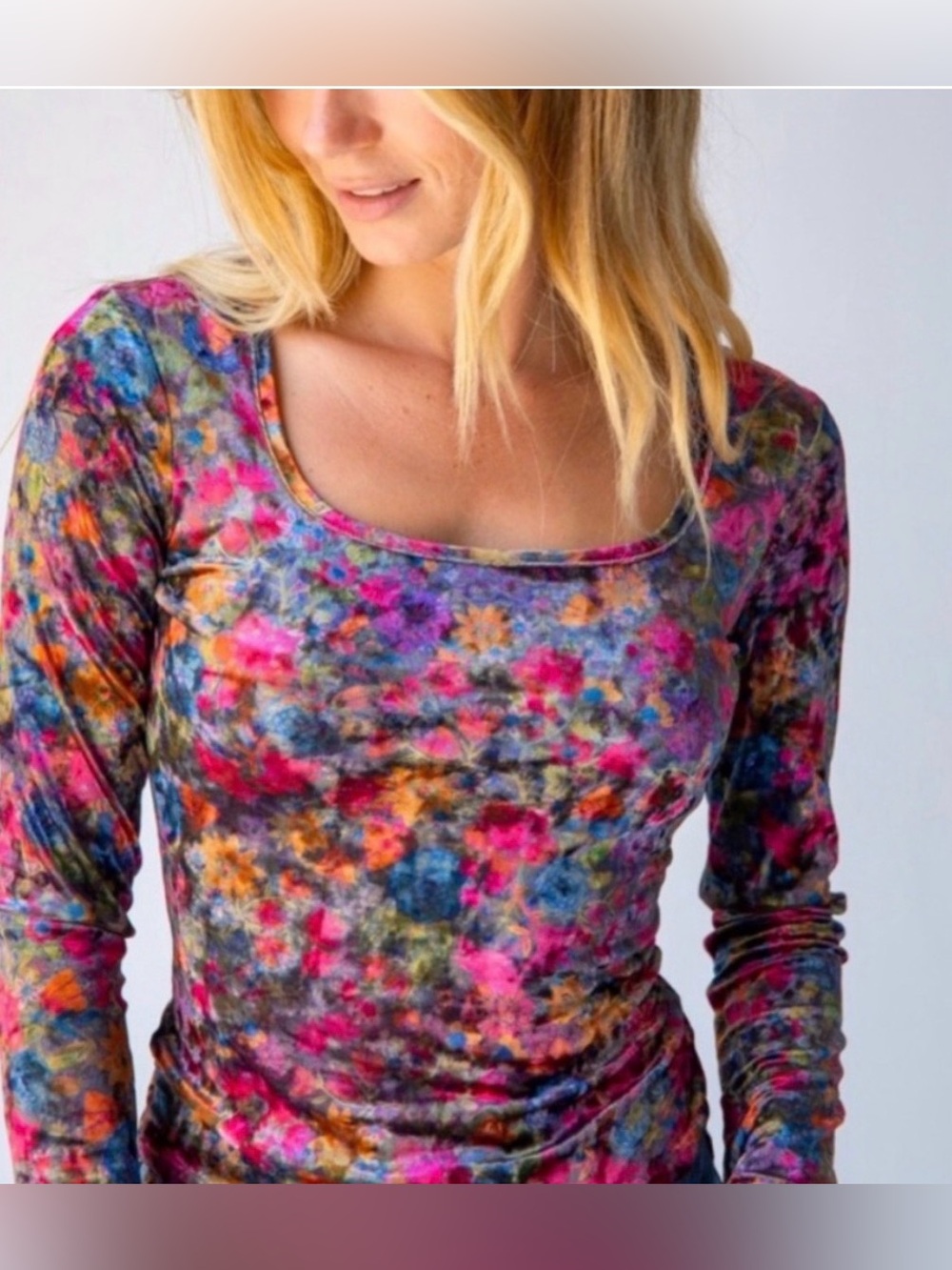 Natural Life Women’s Danielle Crushed Velvet Square Neck Long Sleeve Top Size XL
